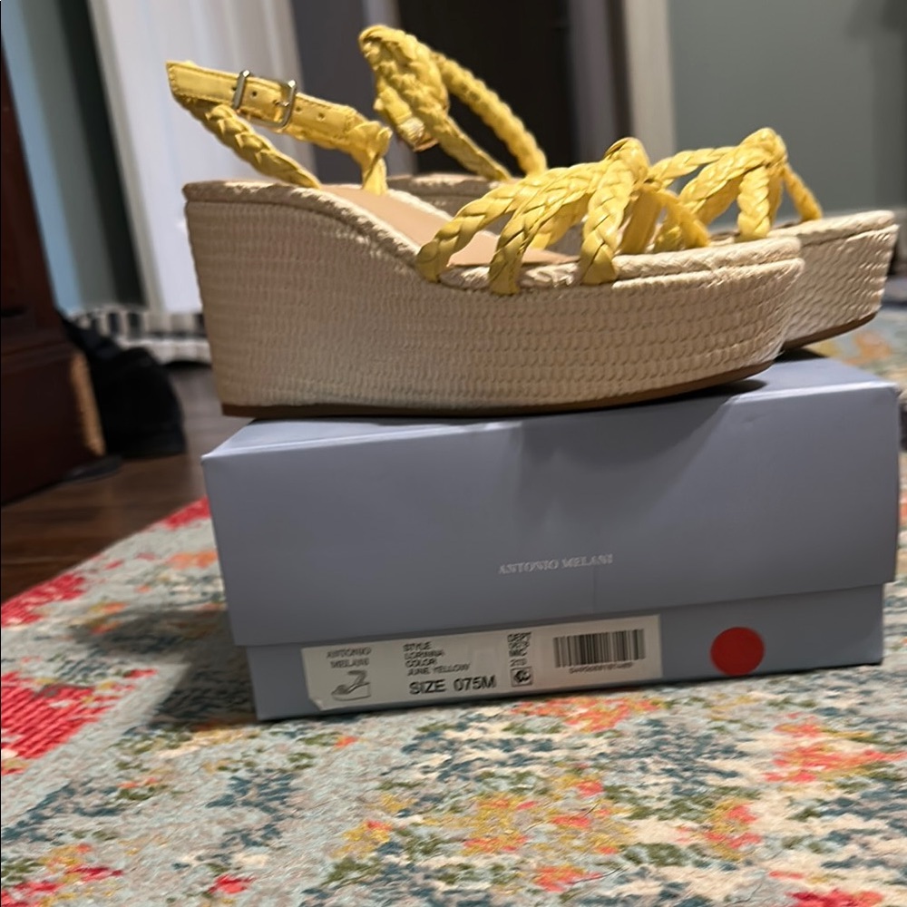 Antonio Melani Yellow Braided Wedge Sandals